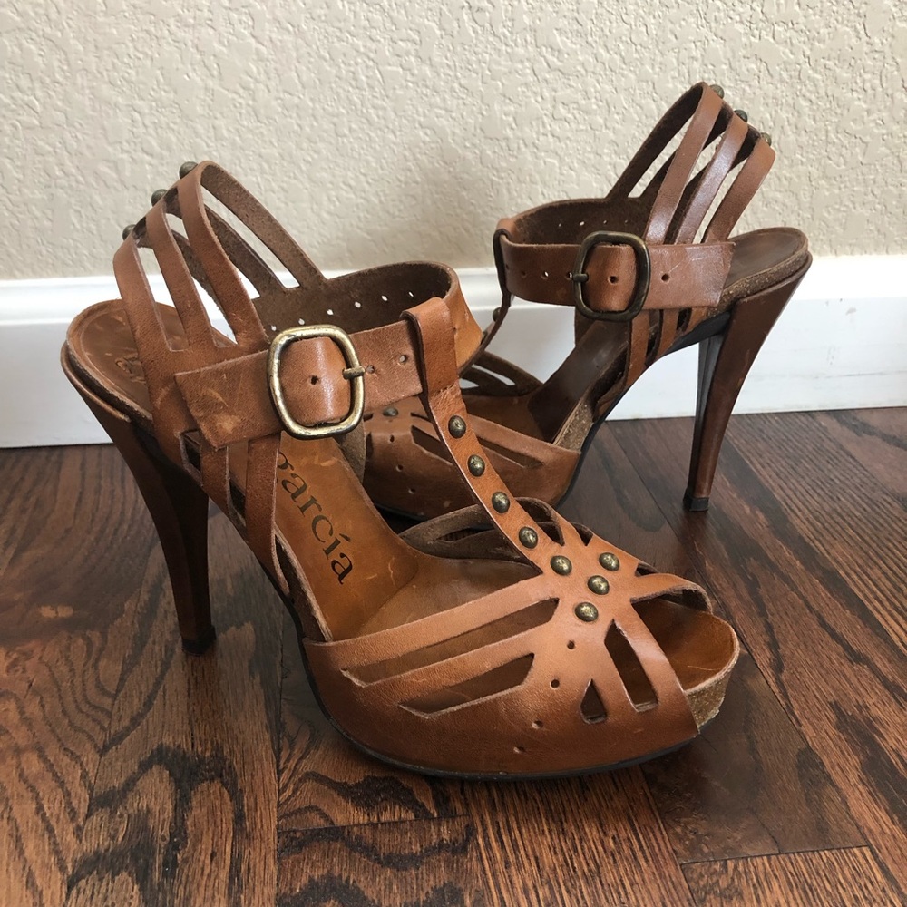 Pedro Garcia Brown Leather Strappy High Heel Sandals